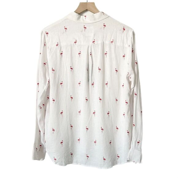 NEW Rails Charli Button Down Shirt in White with Fuschia Flamingos Size Medium - Picture 3 of 6